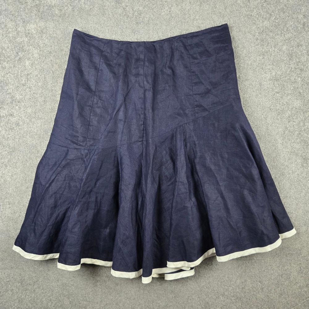Lauren Ralph Lauren Skirt Womens 10 Navy Blue Linen Nautical Preppy A-Line